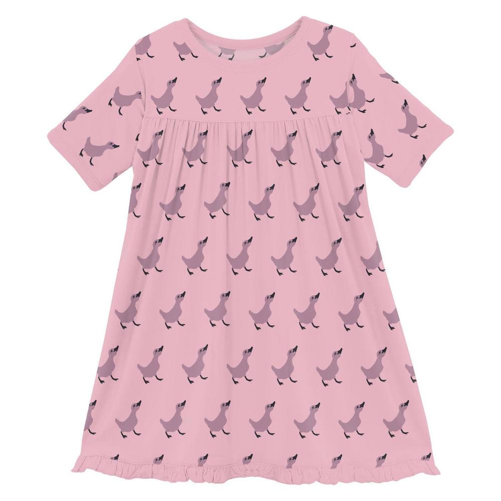 NEW KICKEE girls' short sleeve swing dress in cake pop ugly duckling